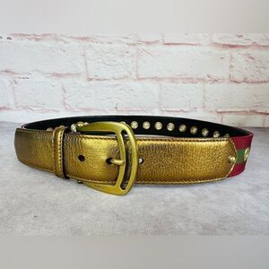 Vintage Gucci Metallic Gold Web Grommet Belt 85/34